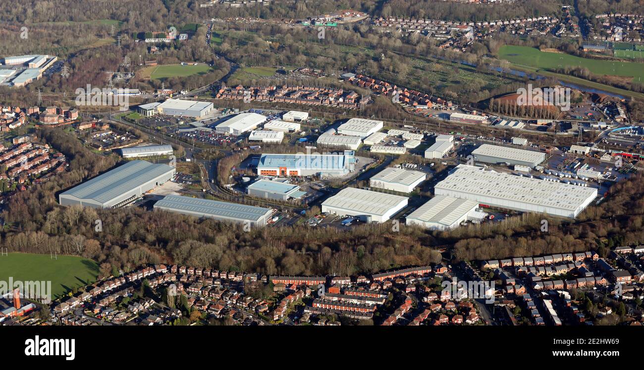 aerial view of Agecroft Commerce Park, Pendlebury, Manchester Stock Photo