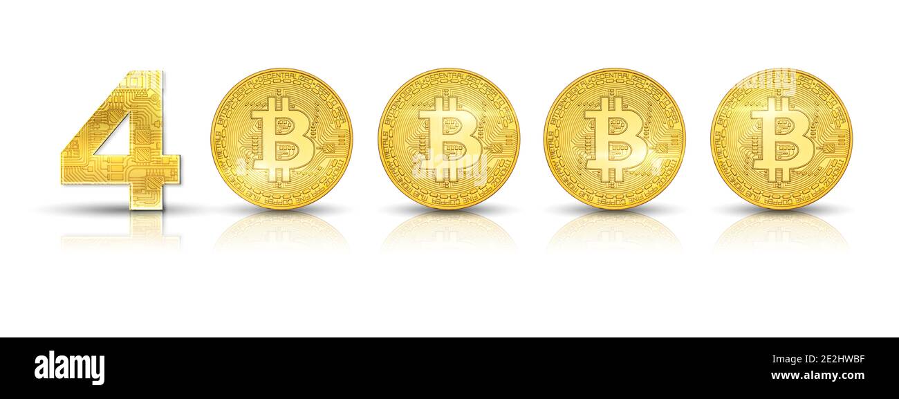 bitcoin crypto-currency new record at 40000 dollars. Isolated on white background. Crypto asset for the asset as virtual gold. Bitcoin hits a new all Stock Photo