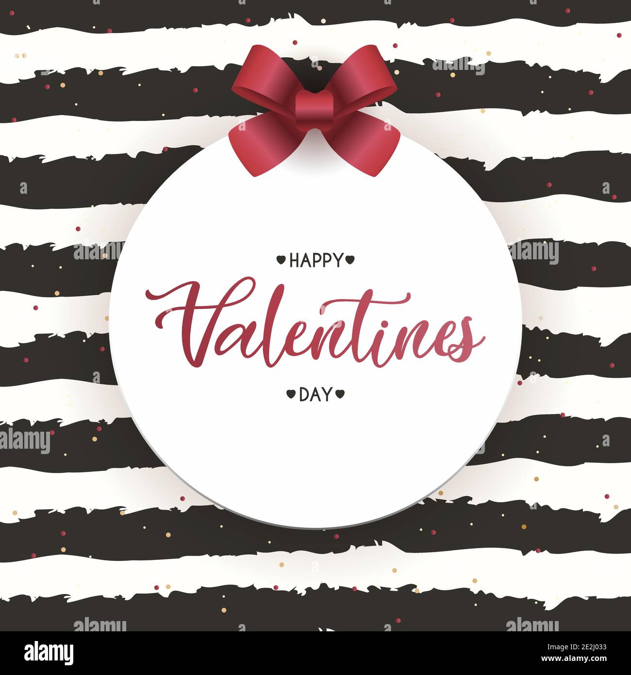 Valentines Day greeting card with a round badge and red bow. Happy ...