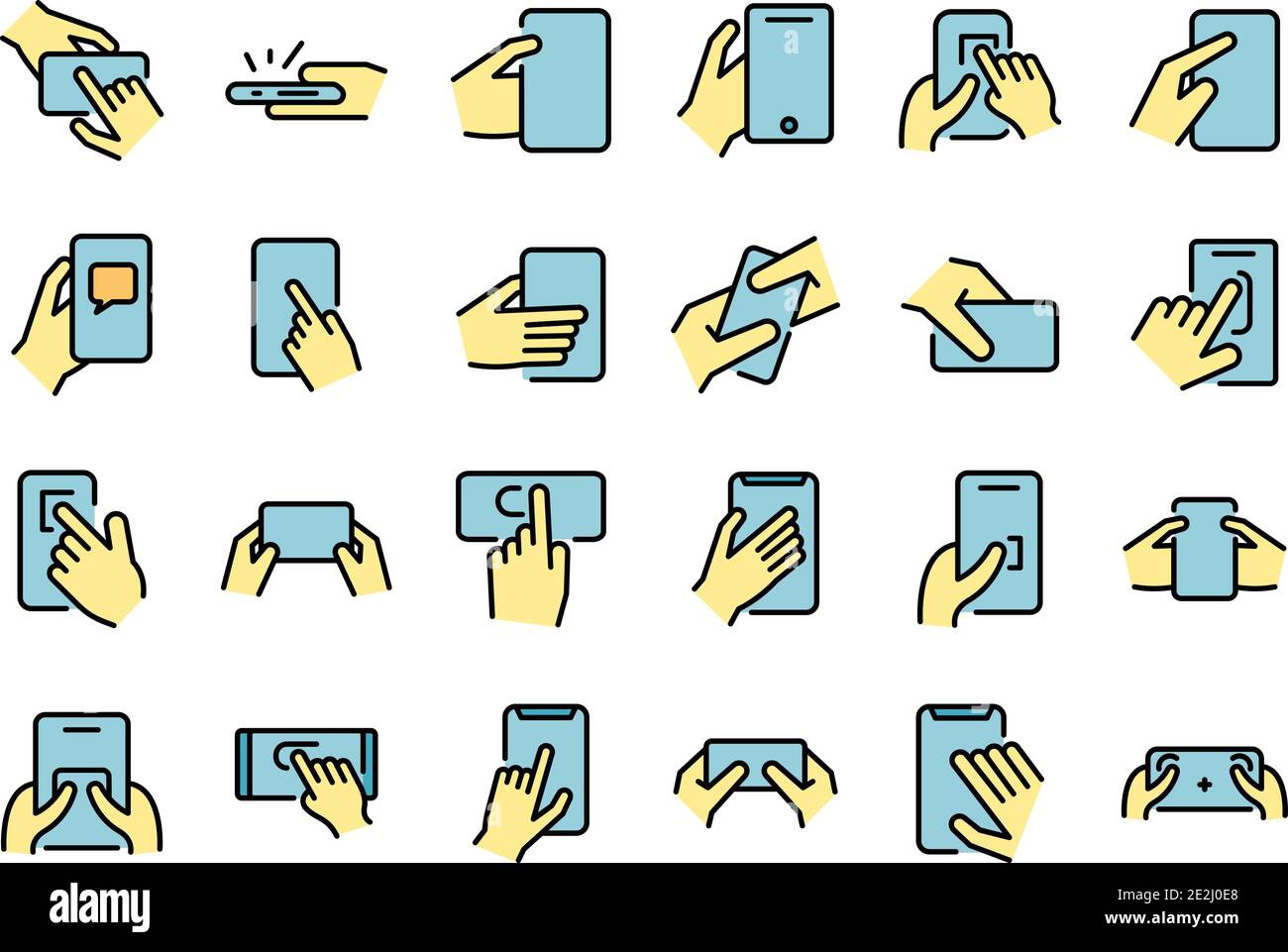 Using smartphone icons set. Outline set of using smartphone vector ...