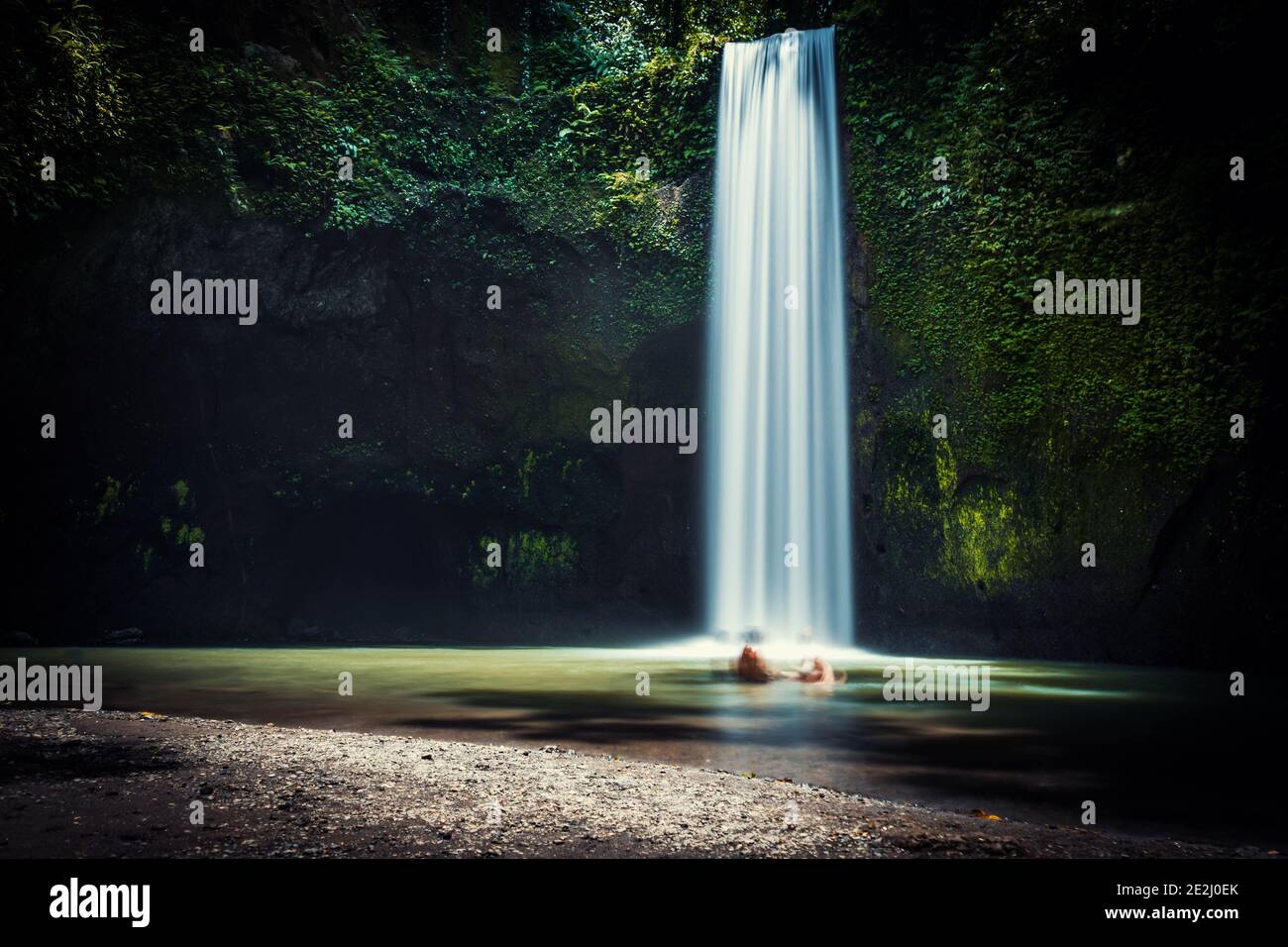 Longexpo of a hidden waterfall in Bali Stock Photo