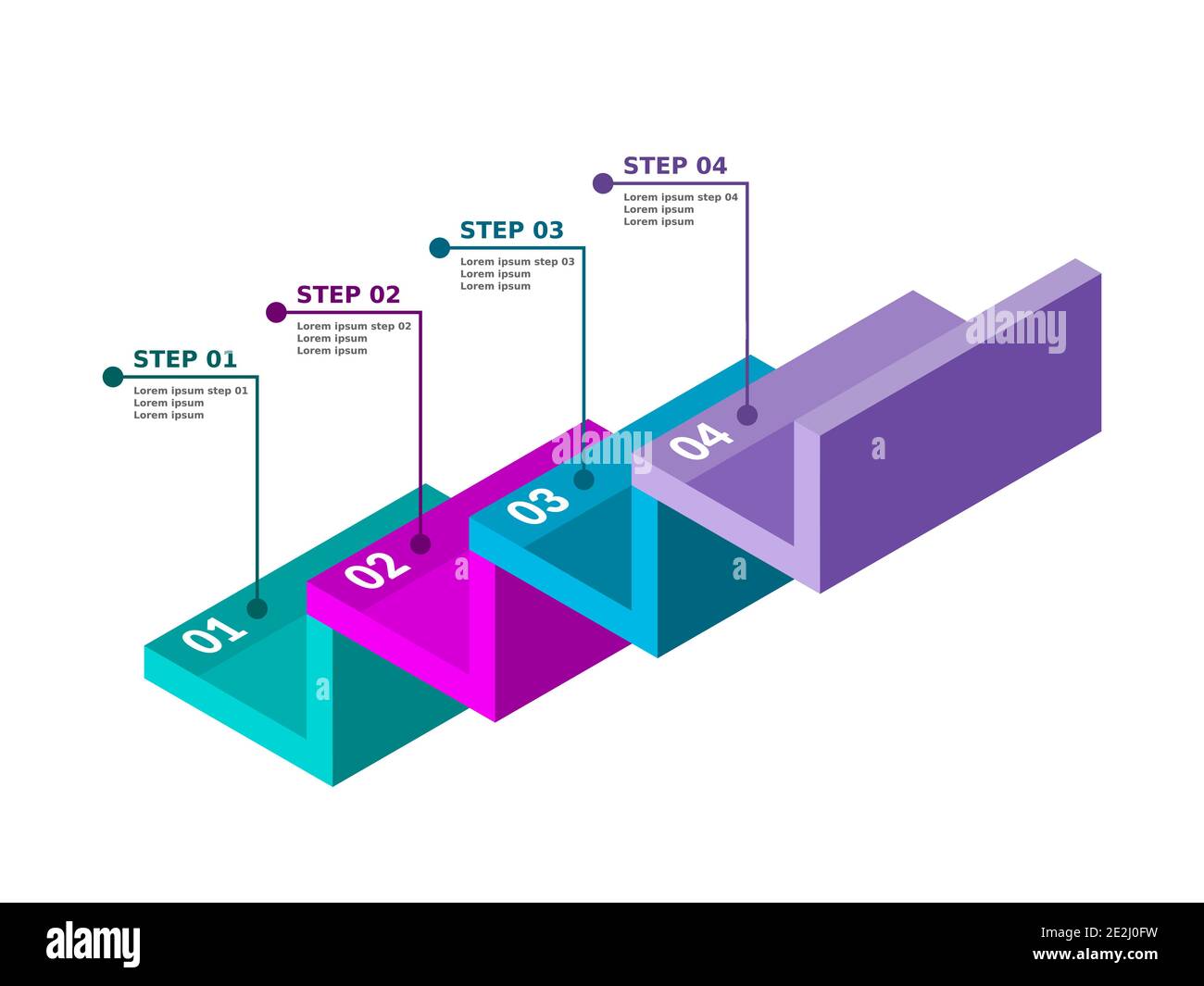 Stairs infographic. Four steps or options. Colorful infographics for business concept. Numbered steps, phases, parts, processes. Vector Stock Vector
