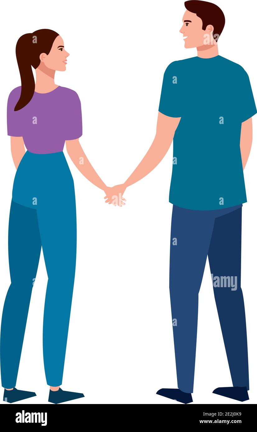 young lovers couple holding hands characters Stock Vector Image & Art ...