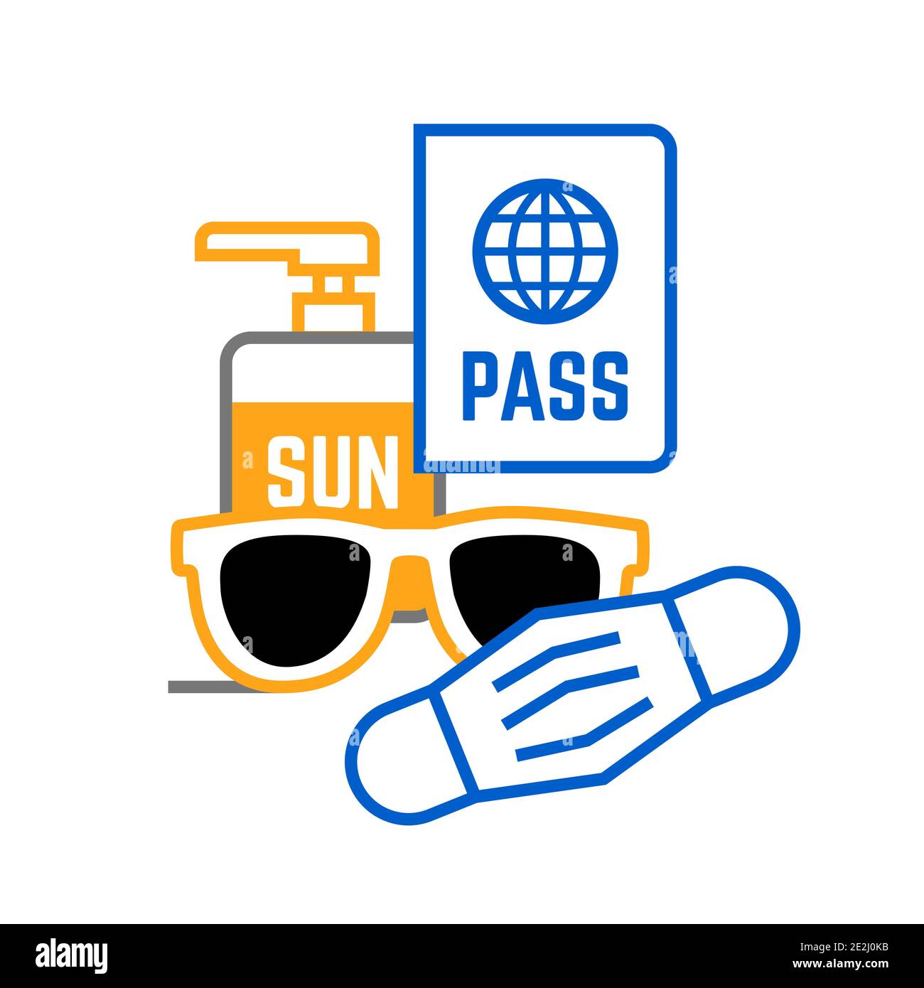 Sunglasses mask passport and sunscreen Travel icon Stock Vector