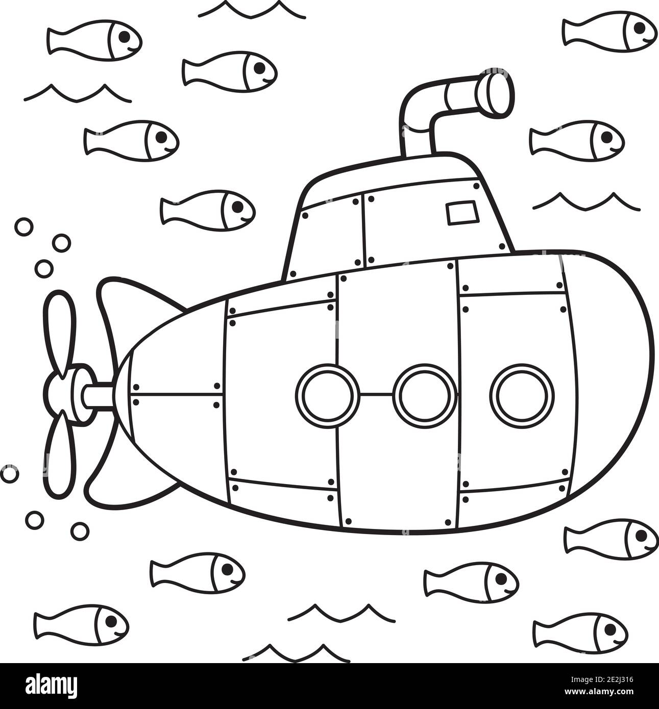 Submarine Coloring Page Stock Vector
