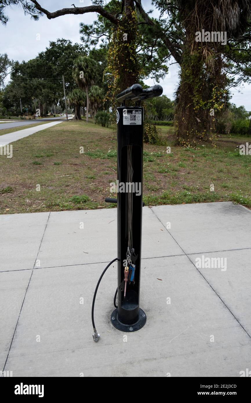 Bicycle Air Pump at Mullet Creek Park, Safety Harbor, Florida Stock Photo