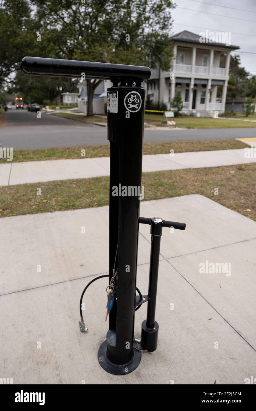 Bicycle Air Pump at Mullet Creek Park, Safety Harbor, Florida Stock Photo