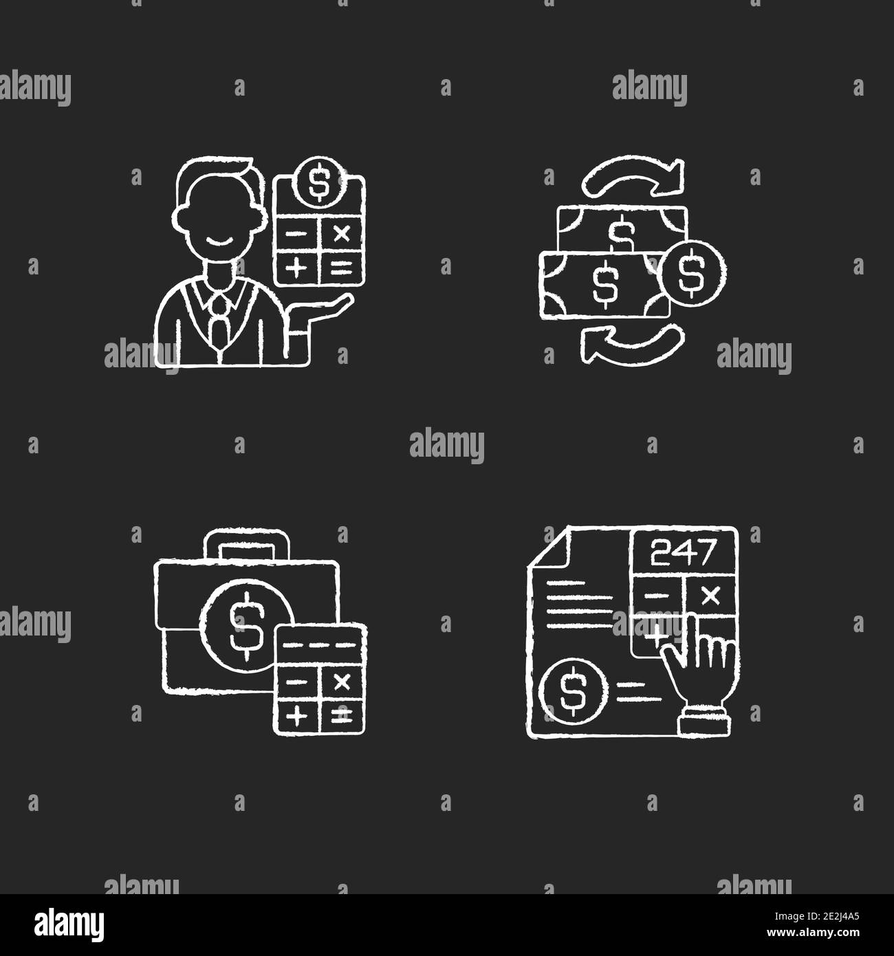 Accounting chalk white icons set on black background Stock Vector Image ...