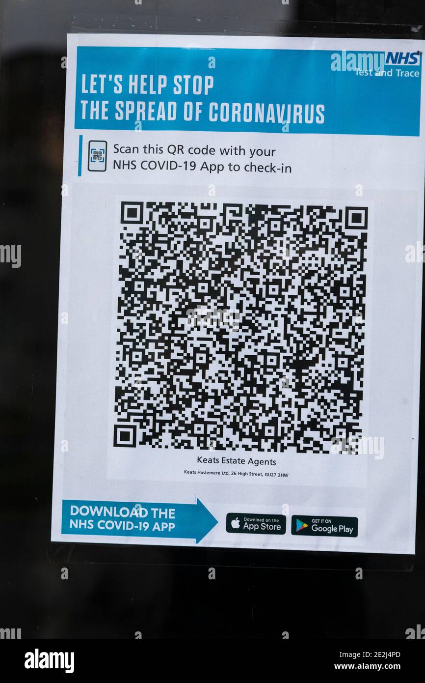 QR code for NHS Covid19 App in a shop window Stock Photo Alamy