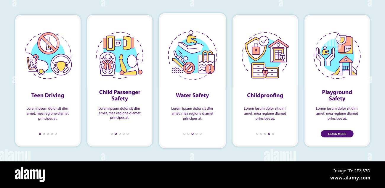Safety environment for children onboarding mobile app page screen with