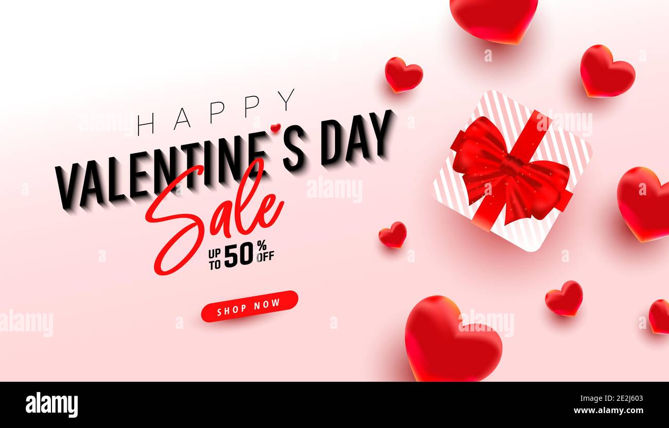 Happy Valentines Day greeting card with realistic surprise gift and 3d ...