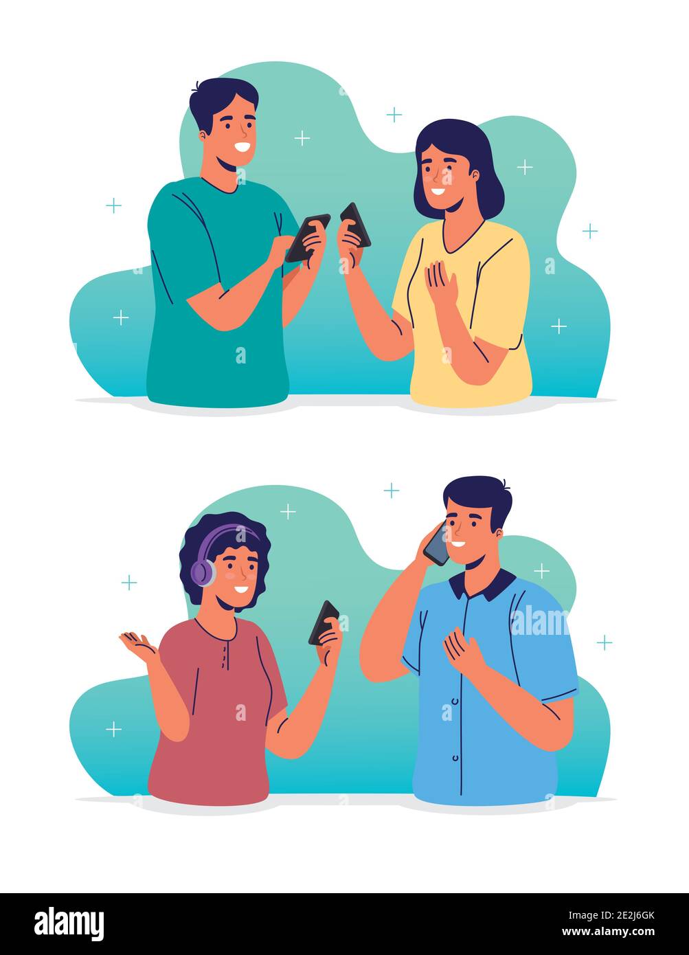young couples using smartphones characters Stock Vector Image & Art - Alamy