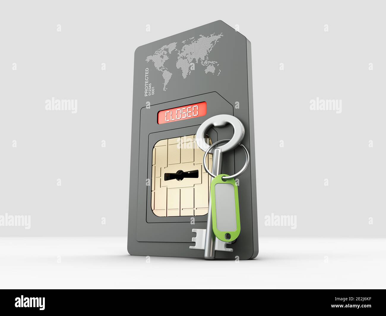 sim card and key with empty label, protection concept, clipping path ...