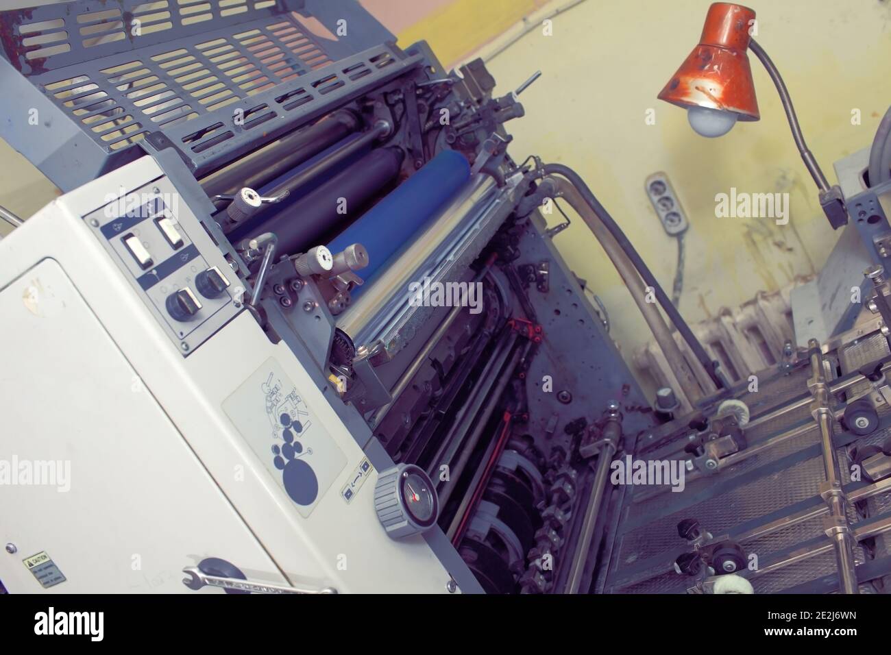 Mechanism parts of printing press. Stock Photo