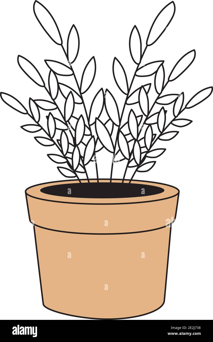 house plant in ceramic pot in orange color isolated icon Stock Vector ...