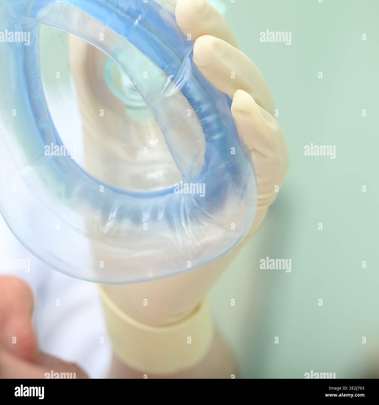 Mechanical ventilation with breathing mask. Stock Photo