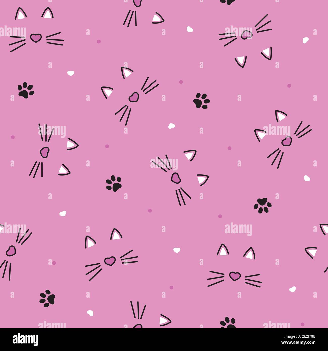 Cat faces and paws seamless pattern vector. Stock Vector