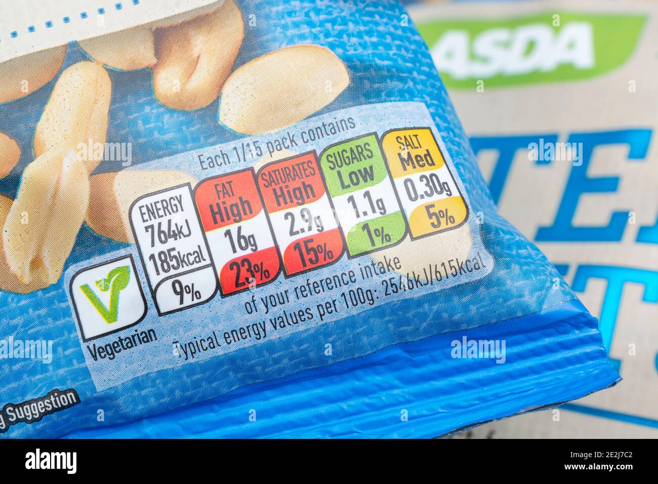 Closeup shot of colourcoded food nutrition information boxes on front