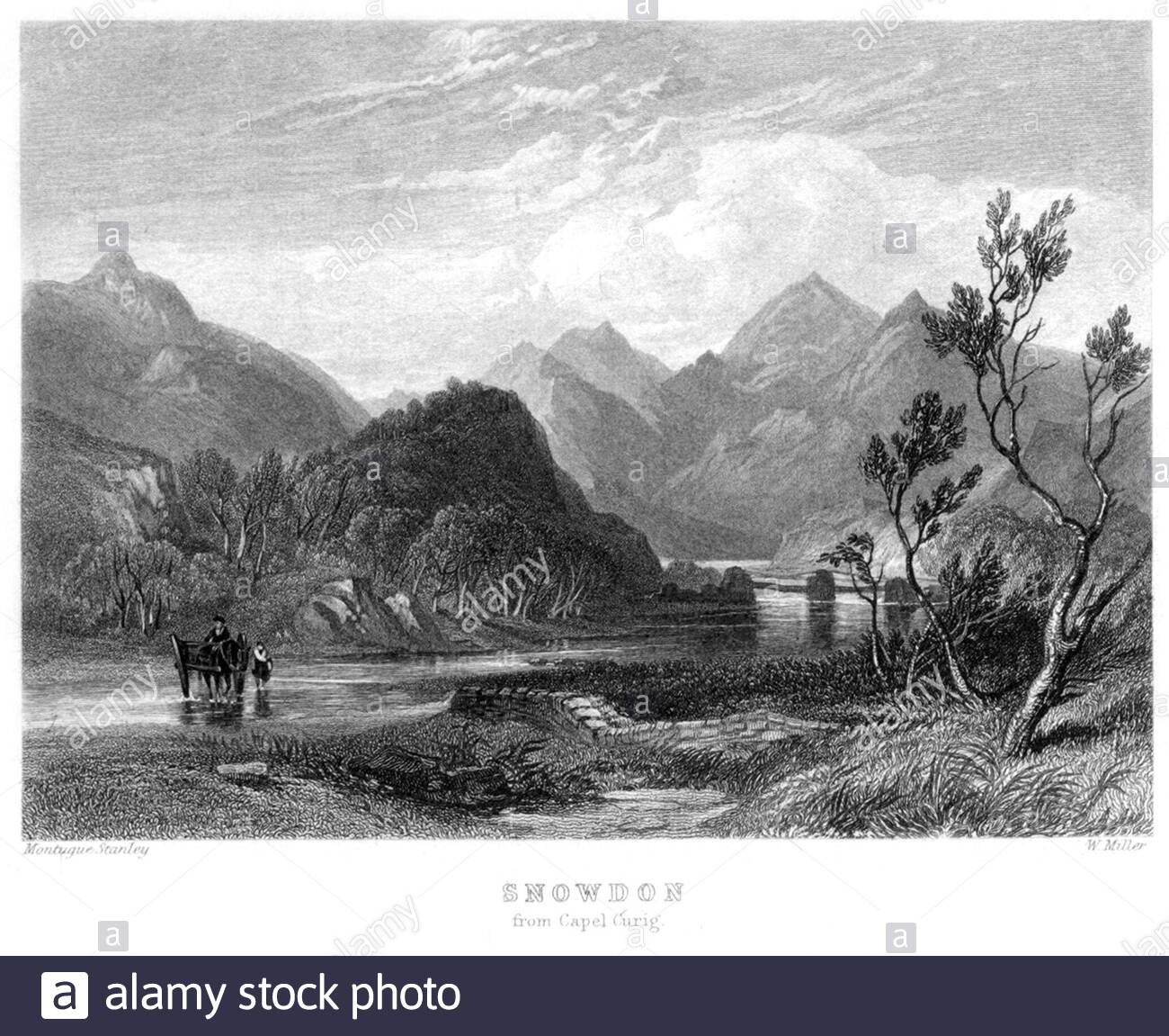 Snowdon from Capel Curig, Wales, vintage illustration from 1866 Stock Photo
