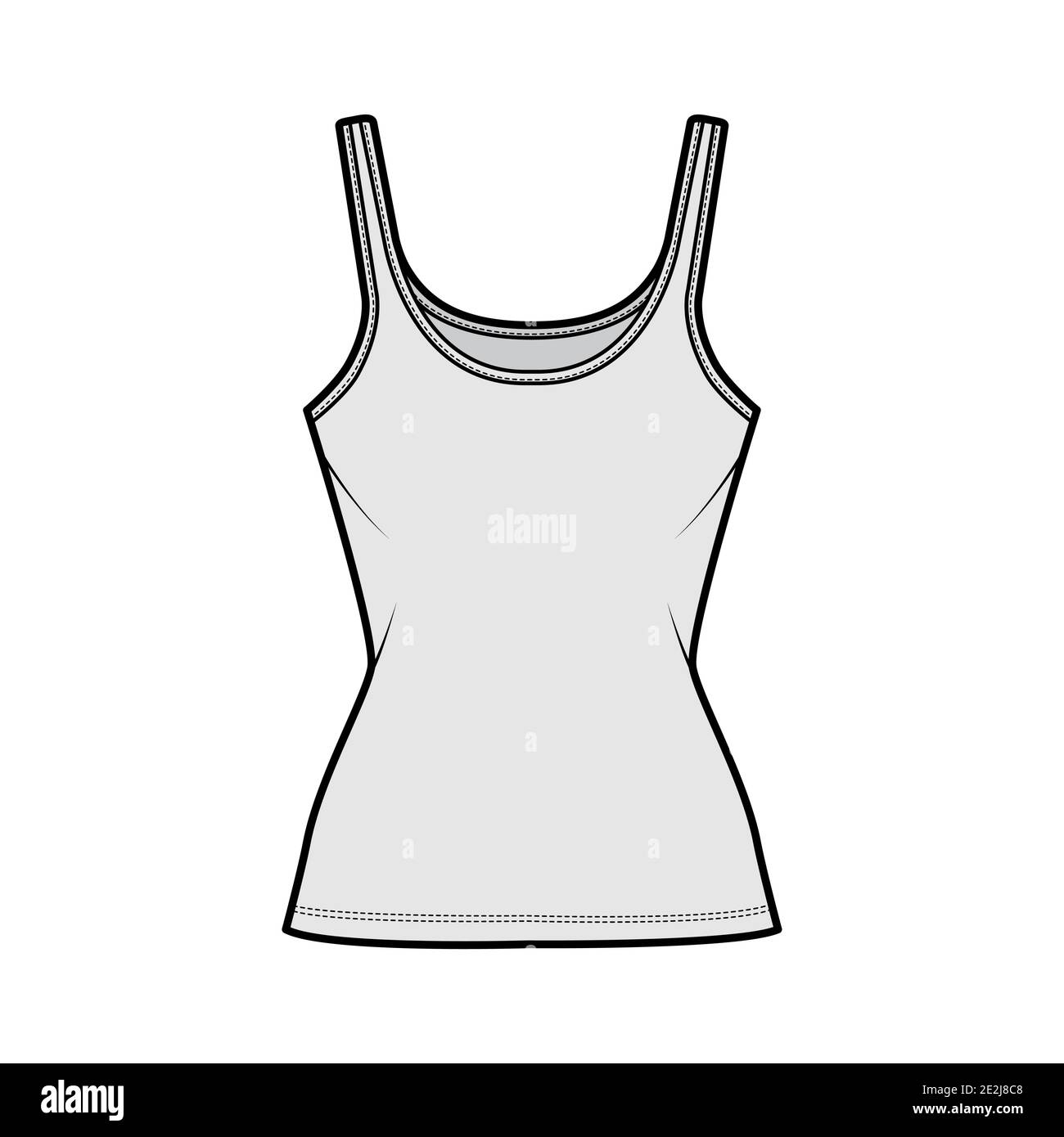 Cotton-jersey tank technical fashion illustration with scoop neck ...