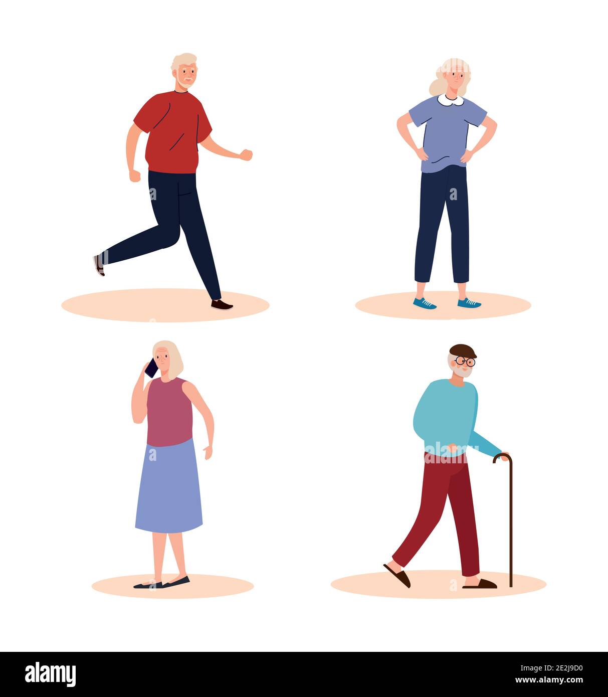group of four elderly old people characters Stock Vector