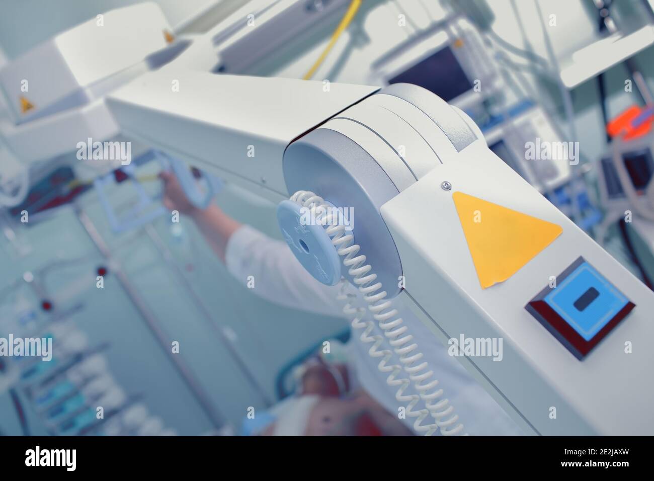 Setting up the X-ray machine in the hospital room. Stock Photo