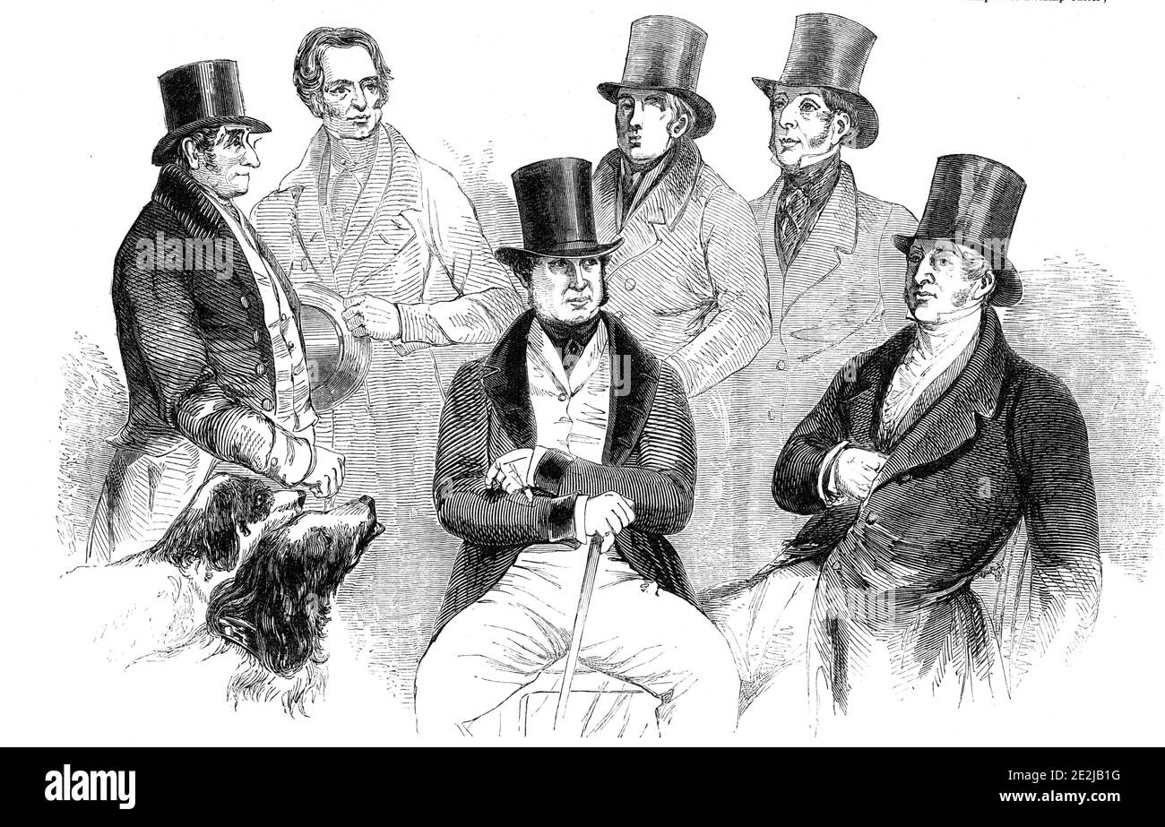 Distinguished Agriculturists, 1845. British farmers and landowners: 'Mr. Elliot, W. Blacker Esquire, Earl of Hardwick, George Tollet Esquire, Duke of Sutherland, Duke of Northumberland'. From &quot;Illustrated London News&quot;, 1845, Vol VII. Stock Photo
