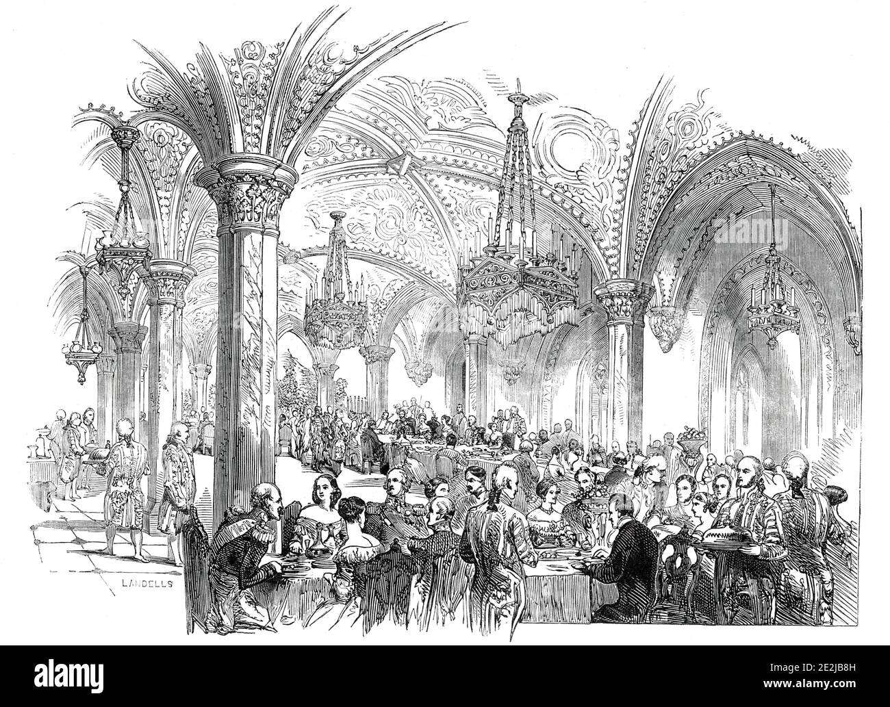 The Royal Banquet, at Rosenau, 1845. Dinner at the birthplace and boyhood home of Prince Albert in Germany. From &quot;Illustrated London News&quot;, 1845, Vol VII. Stock Photo