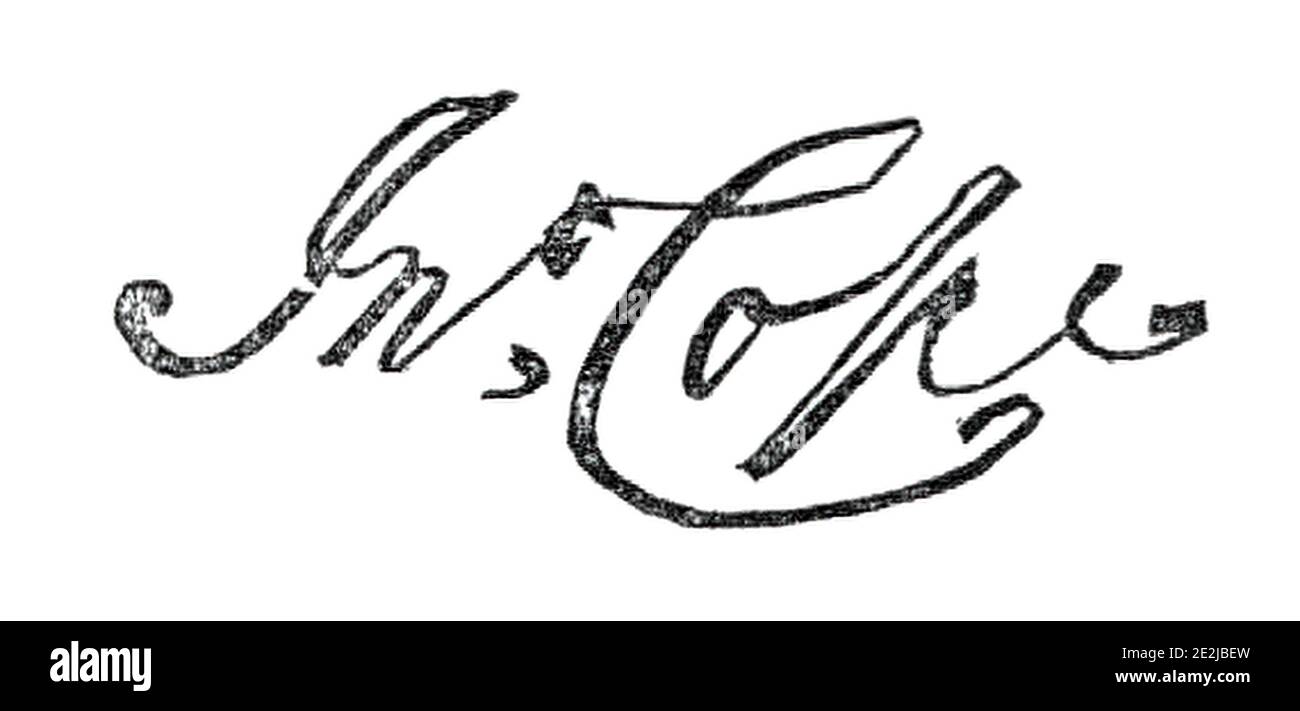 Autograph of Sir John Cope, 1845. The signature of British soldier and Whig politician Sir John Cope who was defeated at Prestonpans in Scotland, the first significant battle of the Jacobite rising of 1745. From &quot;Illustrated London News&quot;, 1845, Vol VII. Stock Photo