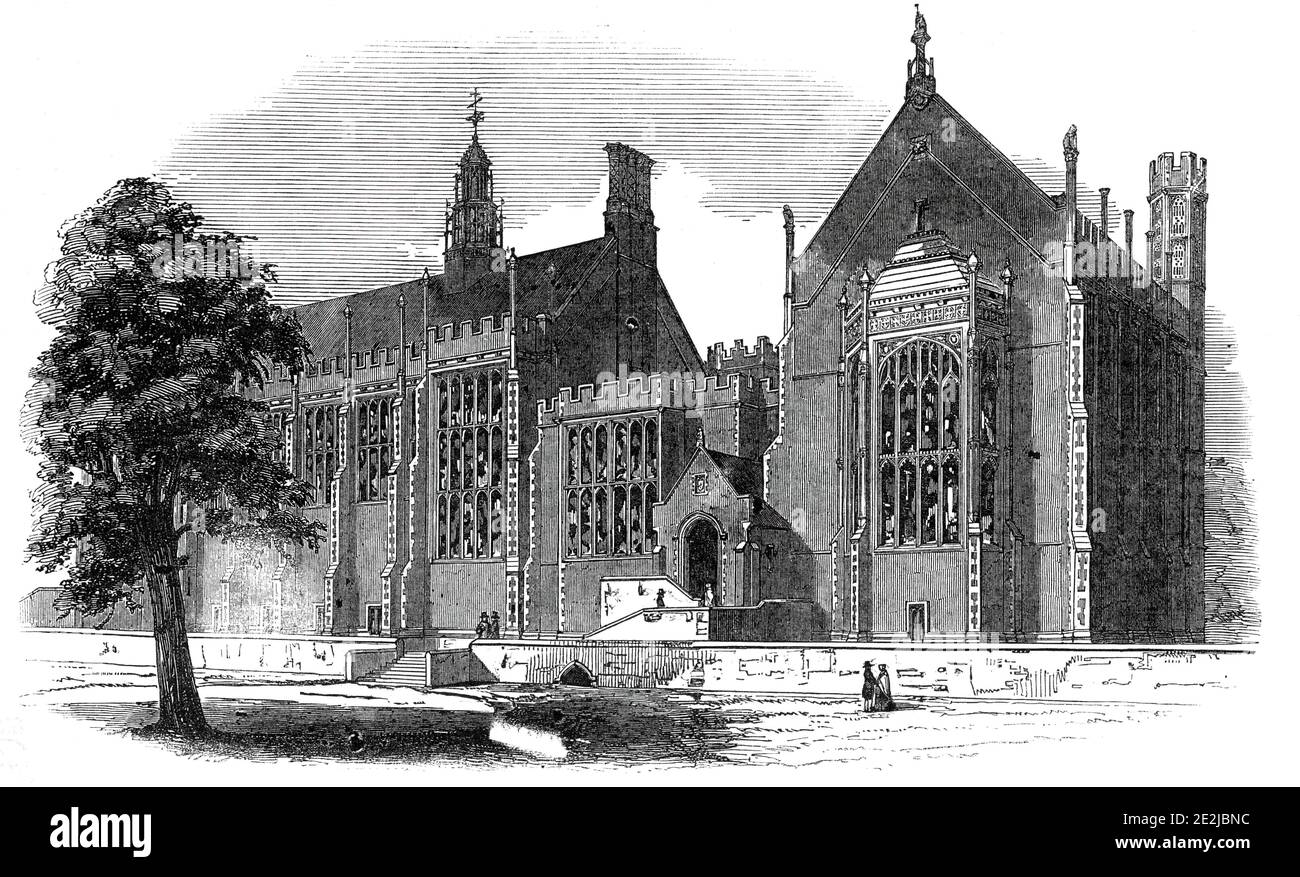 Eastern or garden front, Lincoln's Inn New Buildings, 1845. Exterior at Lincoln's Inn, one of the Inns of Court at Holborn in London. The new complex was designed by Philip Hardwick. From &quot;Illustrated London News&quot;, 1845, Vol VII. Stock Photo