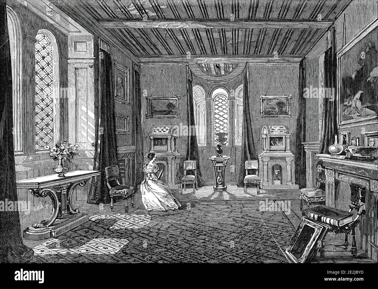 Lansdown Tower - the Scarlet Drawing-Room, 1845. Interior of an ...