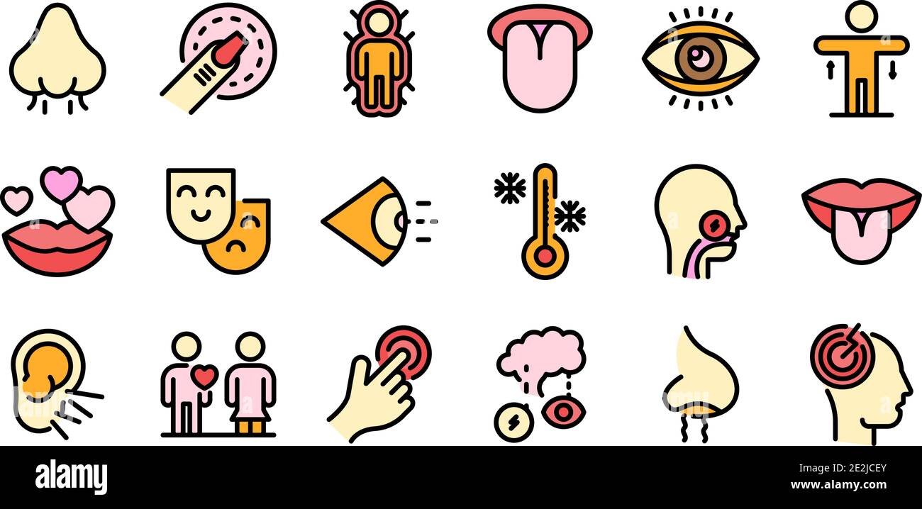 Senses icons set. Outline set of senses vector icons thin line color ...