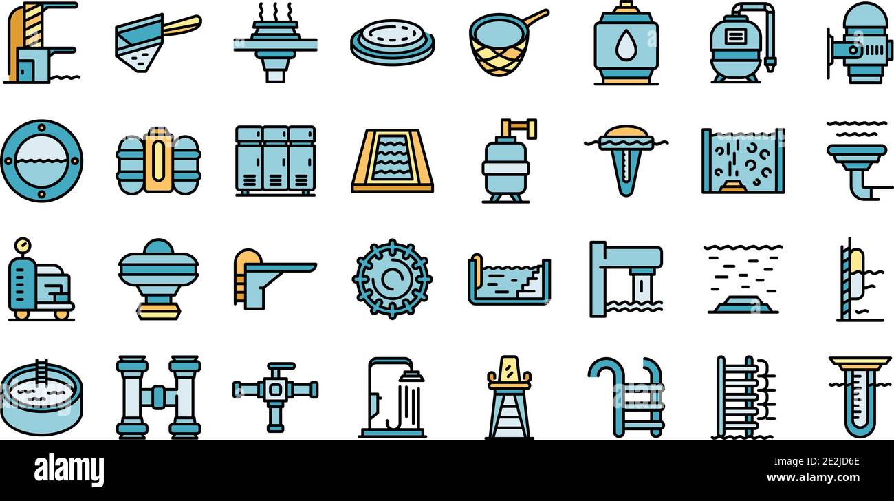 Equipment for pool icons set. Outline set of equipment for pool vector ...