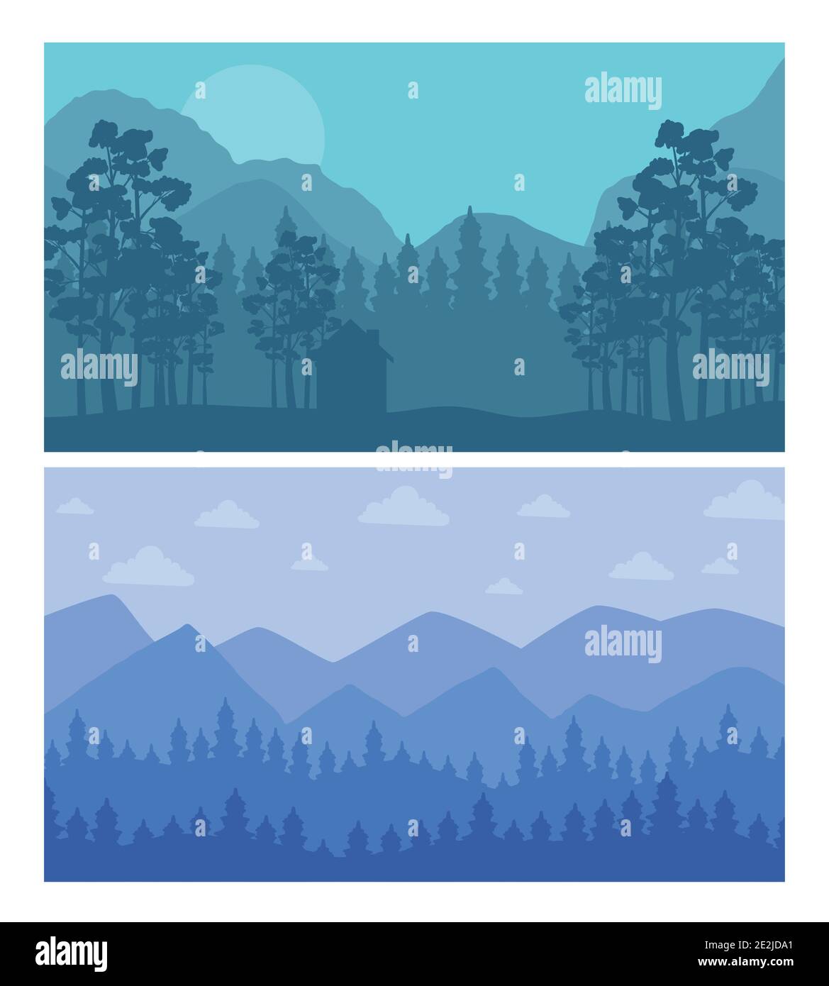 forest and mountains abstract landscapes scenes backgrounds Stock Vector