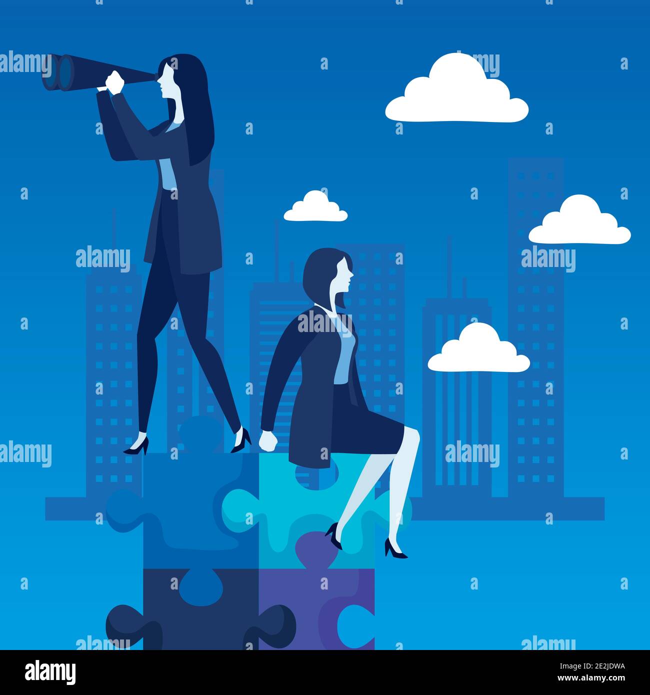 elegant business women with telescope characters Stock Vector Image ...