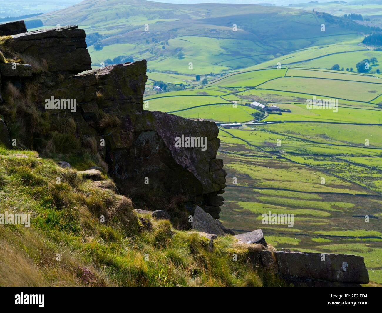 Rocks on hillside at Shining Tor in the Goyt Valley on the Derbyshire and Cheshire border in the Peak District National Park England UK Stock Photo