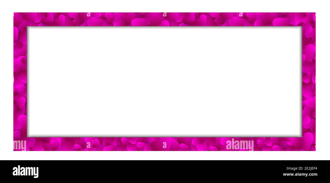 Heart frame vector love banner or border with pink petals, hearts or confetti. Valentines day wedding invitation with copy space, photo frame isolated Stock Vector