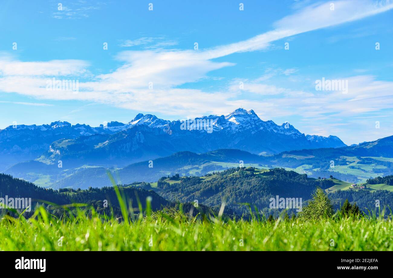 Sunny morning in late summer in Appenzellerland Stock Photo