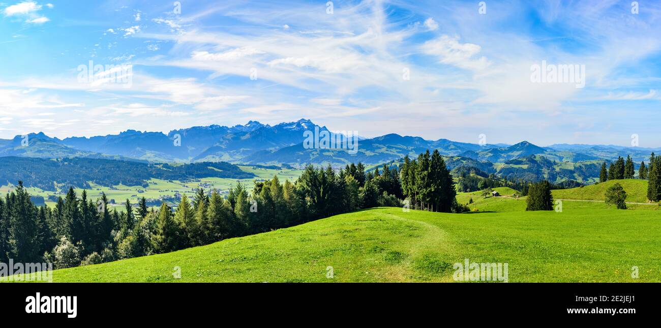 Sunny morning in late summer in Appenzellerland Stock Photo