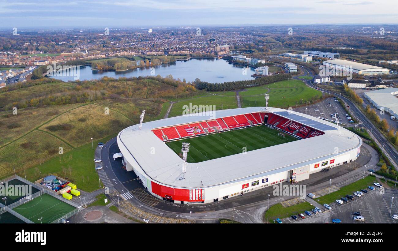 An aerial view of The Keepmoat Stadium, the home of Doncaster Rovers