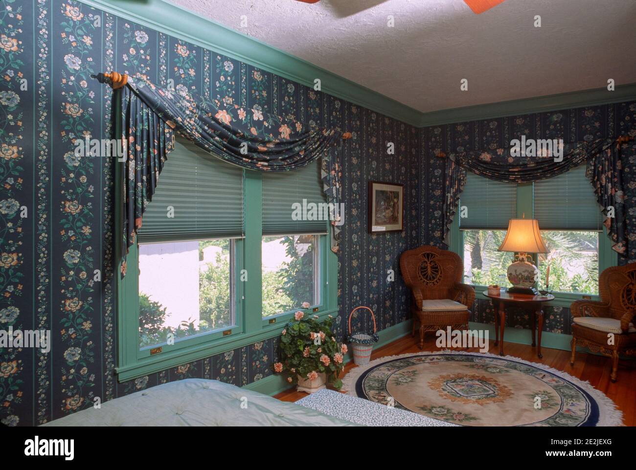 Wallpapered bedroom in Florida, USA  1992 Stock Photo