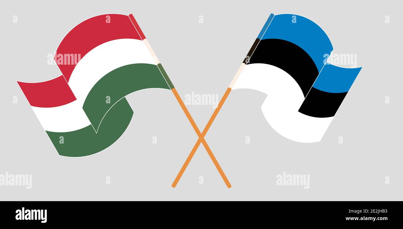 Crossed and waving flags of Hungary and Estonia. Vector illustration Stock Vector