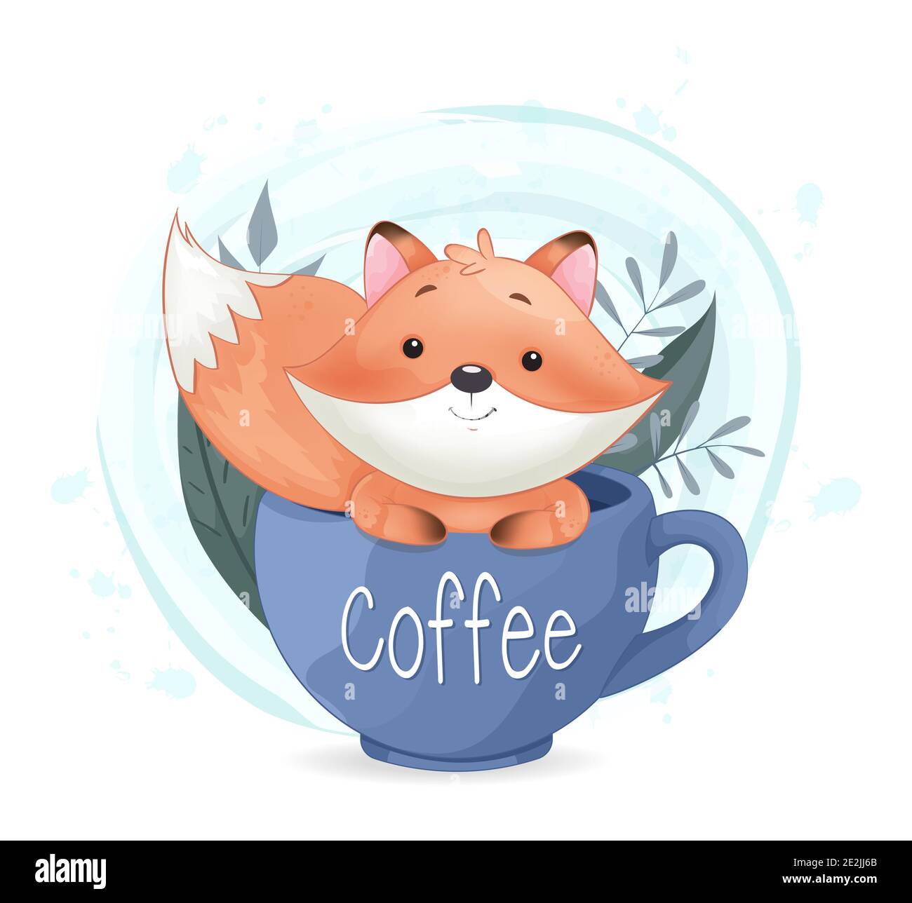 Cute Foxy Sitting In Big Coffee Cup Adorable Fox Cartoon Character Stock Vector Illustration Stock Vector Image Art Alamy