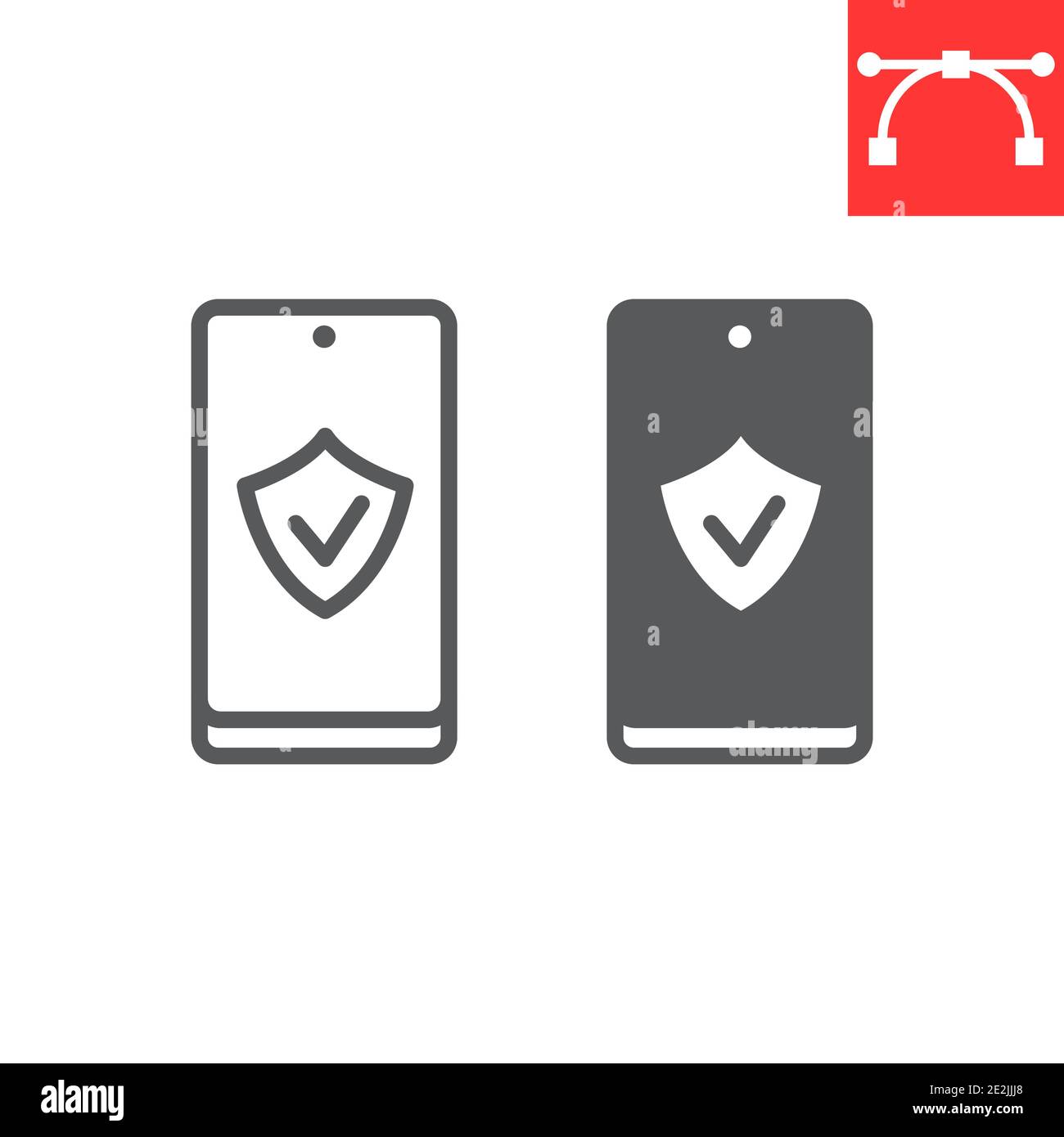 Device security line and glyph icon, security and protection ...