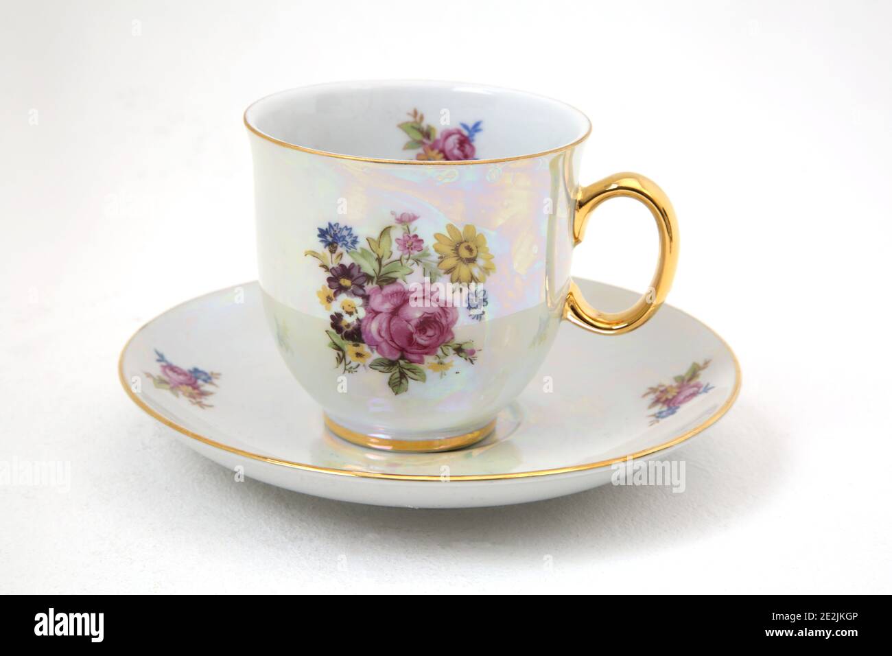 Vintage Cup and Saucer EPIAG Czech Czechoslovakia Mother of Pearl Lustreware Stock Photo