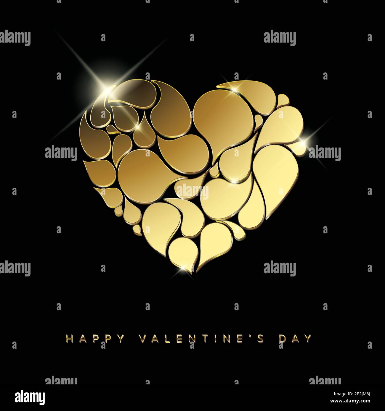 Golden Happy Valentines day card template - heart concept illustration ...