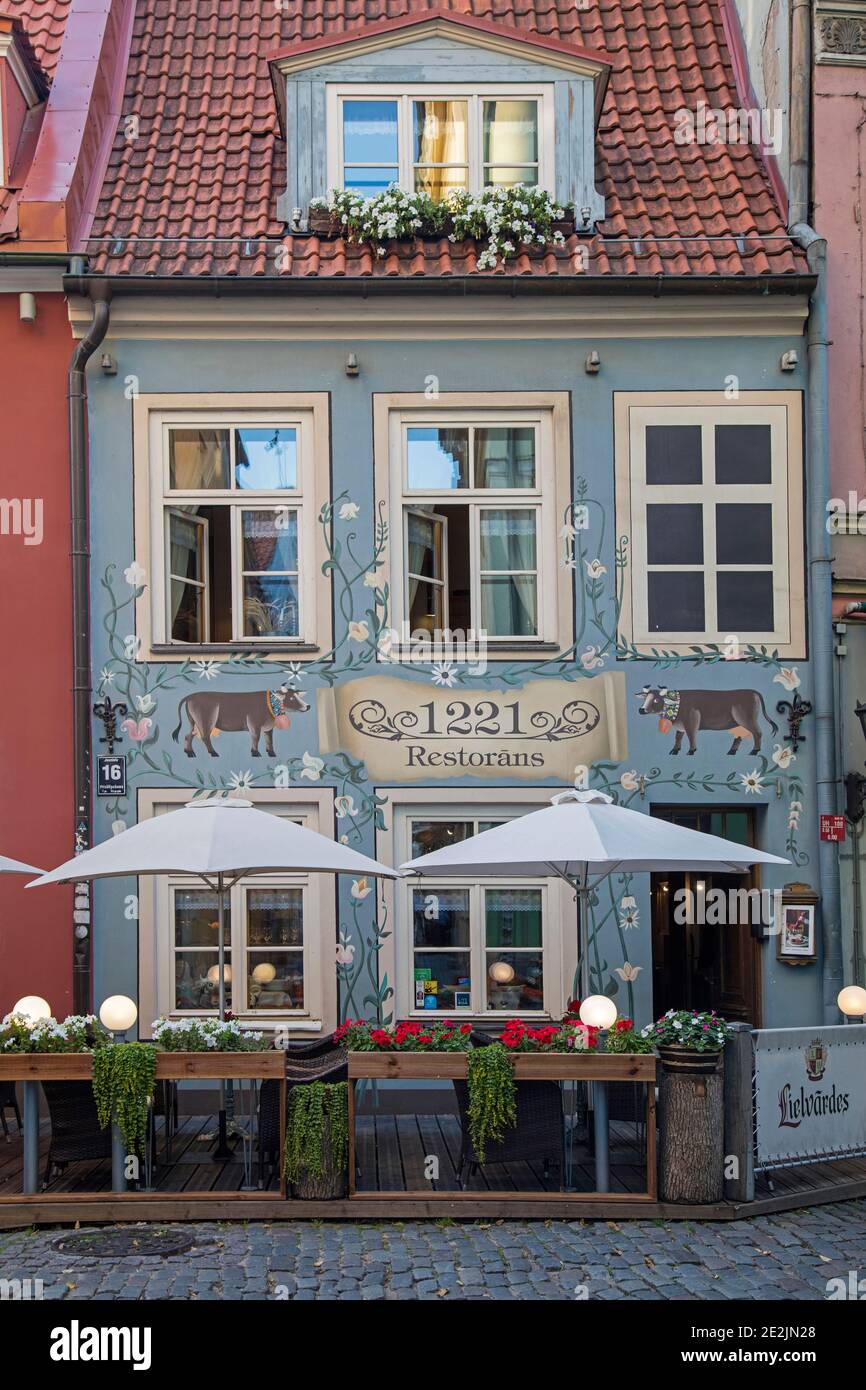 Historic restaurant in the old city of Riga, capital of Latvia Stock Photo