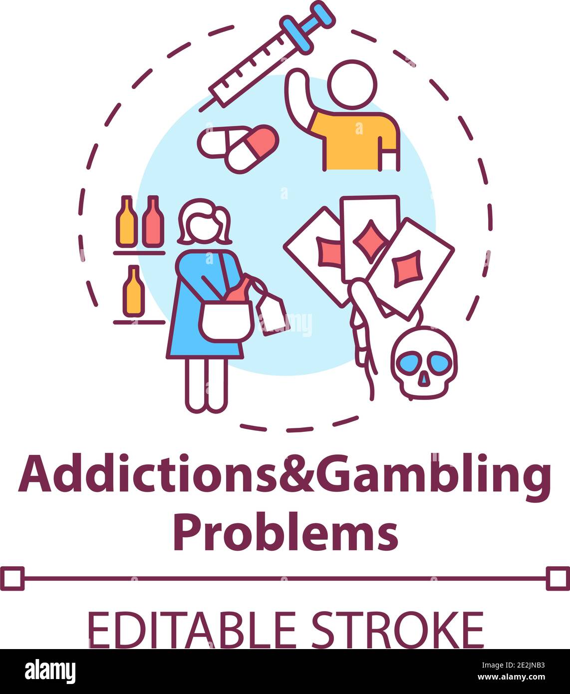 Addictions and gambling problems concept icon Stock Vector