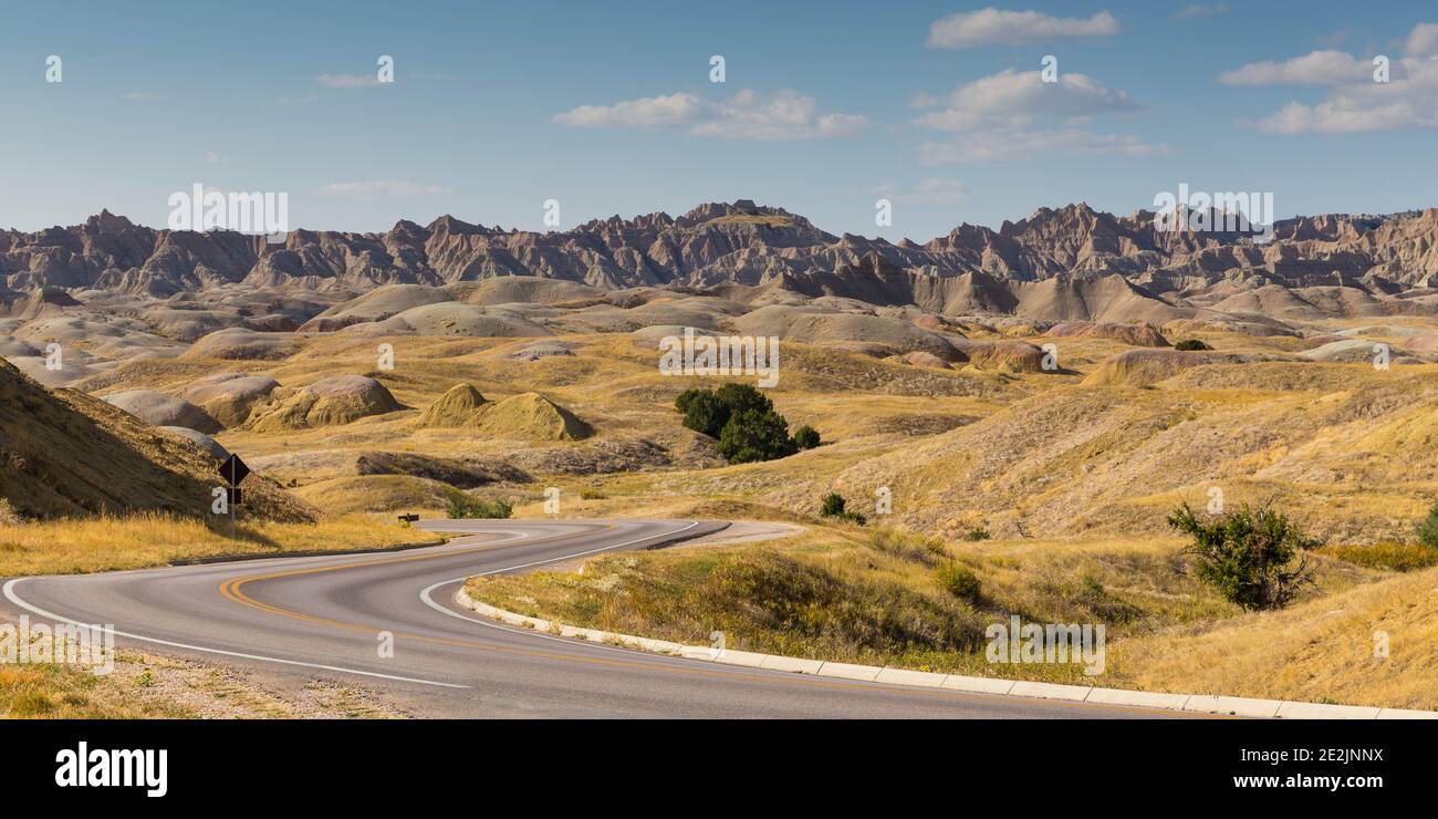 Badlands National Park in South Dakota is considered home to one of the world's richest deposits of mammal fossil beds as well as striking scenery. Stock Photo