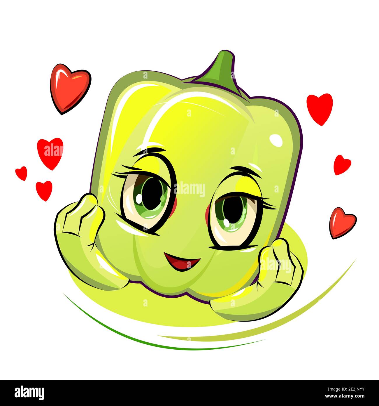 Bell pepper cheerful smile. Juicy red vegetable with a muzzle. Cartoon style. Isolated over white background. Vector illustration. Stock Vector